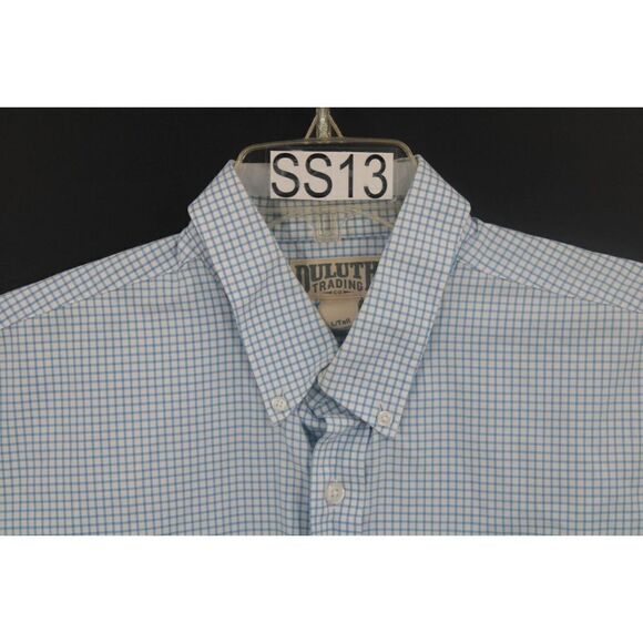 Duluth Trading Co Mens Shirt Size L Tall Button Down White Blue Check Cotton - Picture 2 of 8